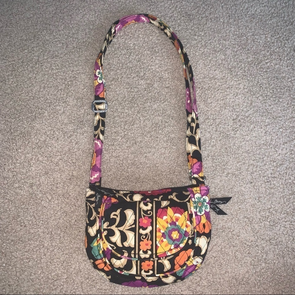 Vera Bradley Lizzy Suzani Crossbody Purse, black, purple, yellow, green